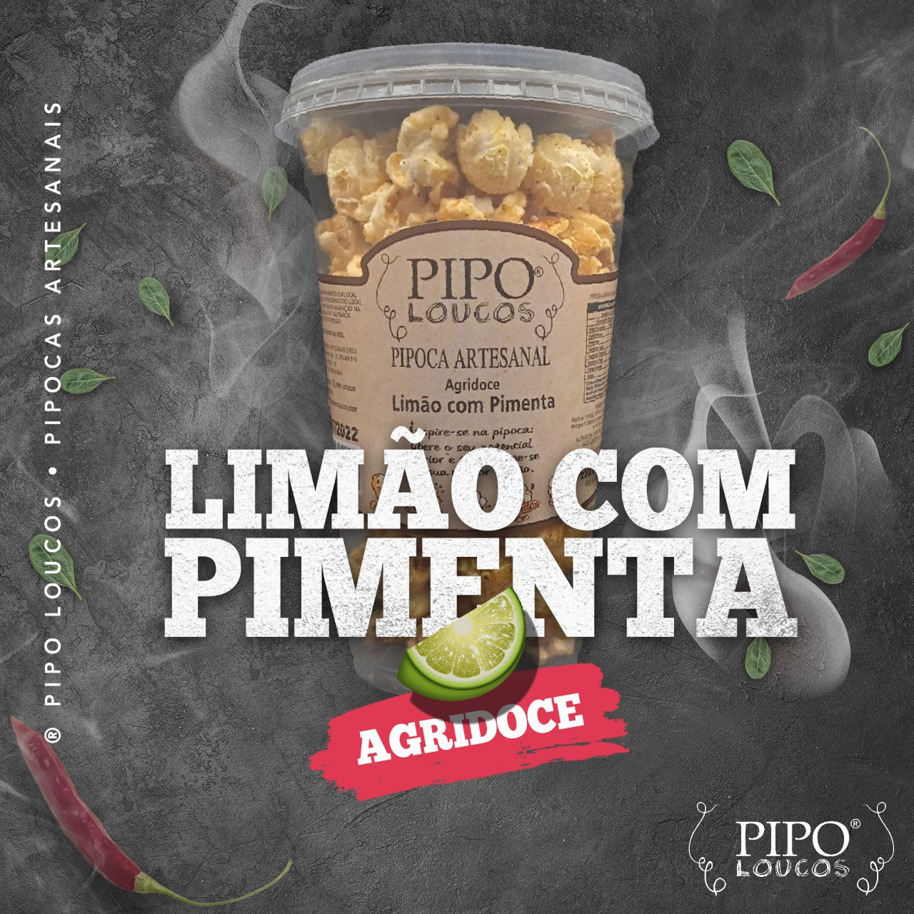 Pipoca artesanal sabor Limão com Pimenta - embalagem 80g