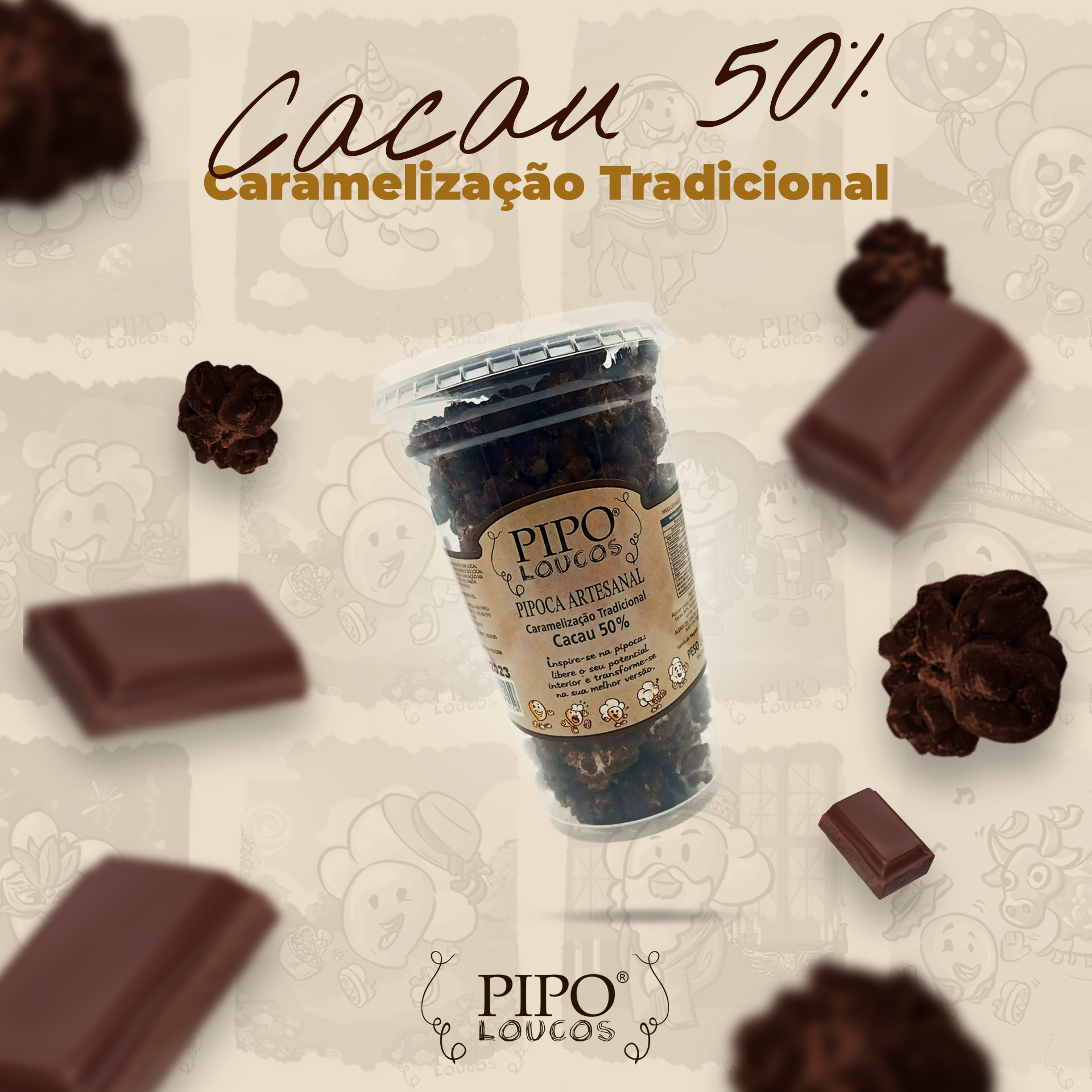 Pipoca artesanal sabor Cacau 50% - embalagem 80g